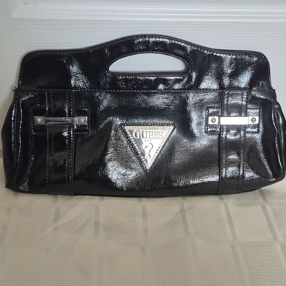 Guess Clutch Black Handbag with Silver Accents - Picture 1 of 16